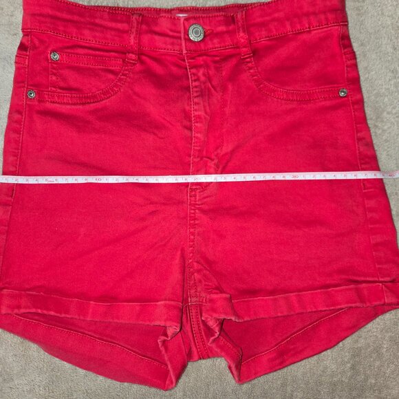 Pull & Bear Red Denim High-Waisted women's Shorts - Size 26 - Picture 7 of 8